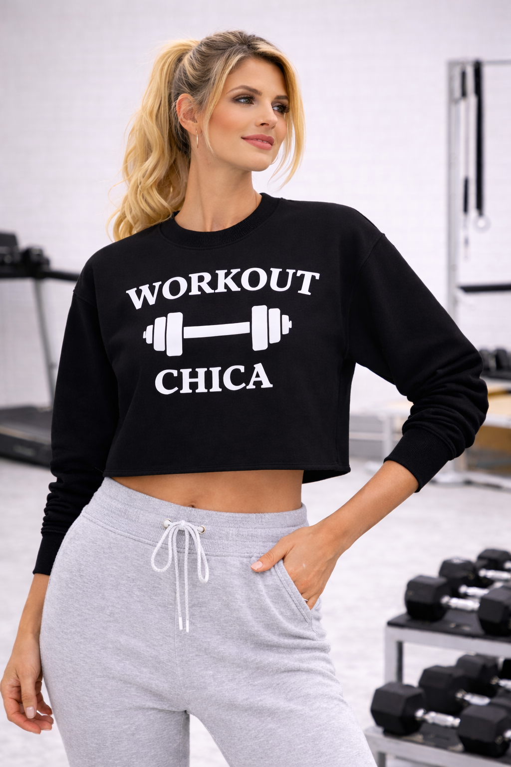 The "WORKOUT CHICA" sweatshirt